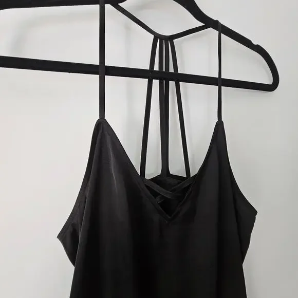 No Boundaries Women Strappy Satin Tank Top Sz L Black Flowy Soft - Picture 2 of 10